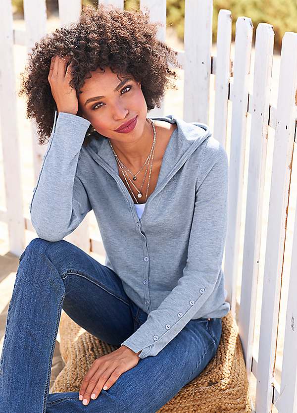 Heine Hooded V-Neck Cardigan Kaleidoscope