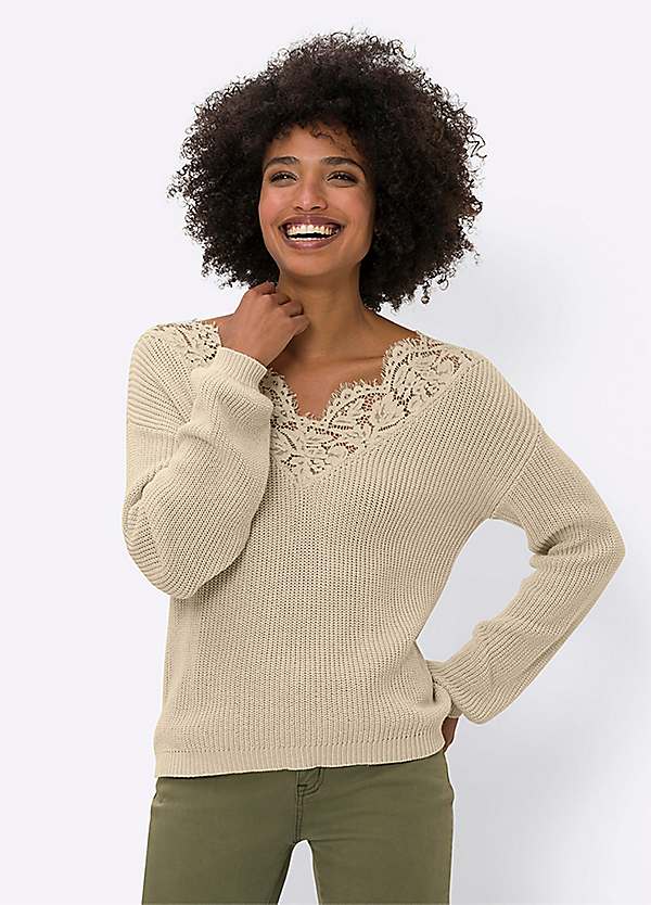 Heine Lace Trim V-Neck Jumper | Kaleidoscope