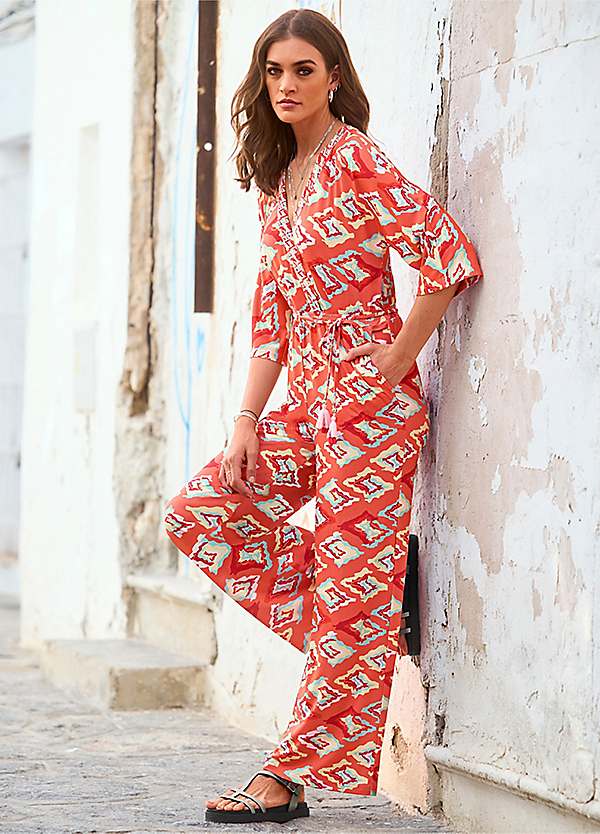 Heine Printed Wide-Leg Wrap Jumpsuit Kaleidoscope