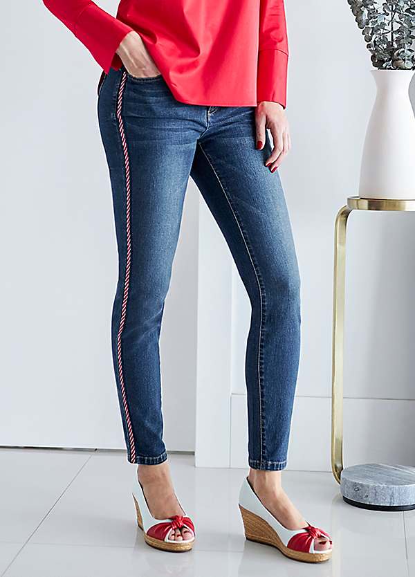 side stripe skinny jeans