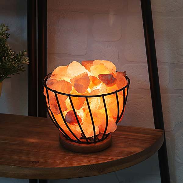 Himalayan Rock Salt Fire Effect Basket, Rock Salt Table Lamp