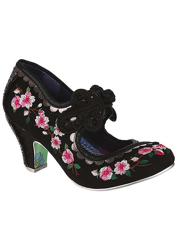 Irregular Choice 'Cherry Blossom' Black Court Shoes | Kaleidoscope