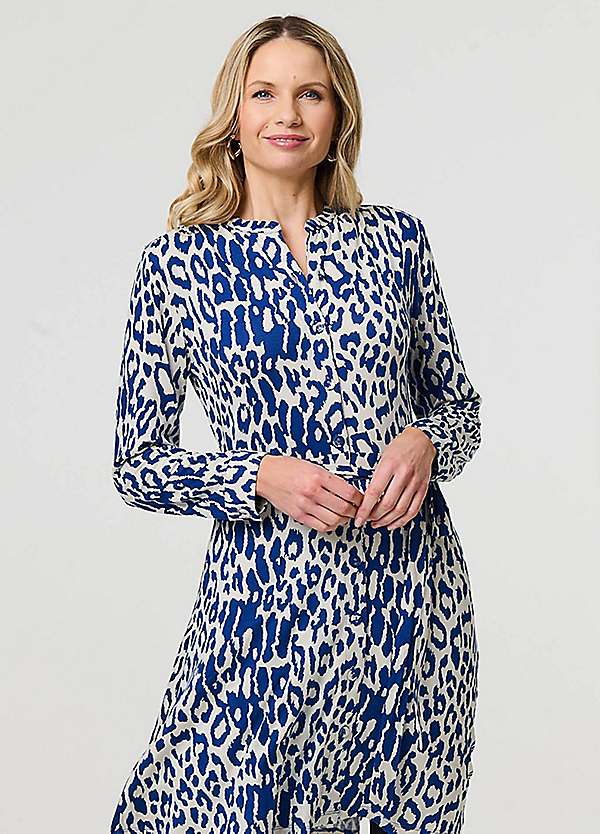 Izabel London Animal Print Long Sleeve Short Shirt Dress