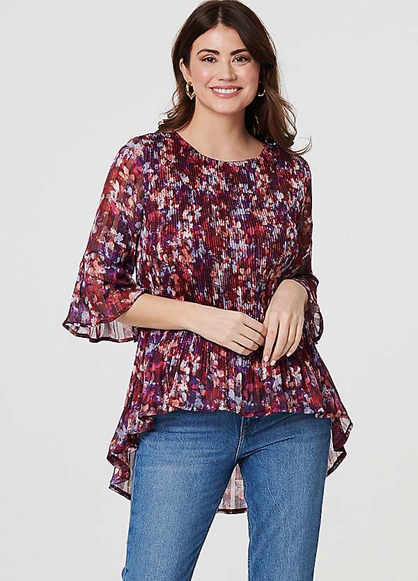 Izabel London Animal Print Pleated Three-Quarter Sleeve Blouse