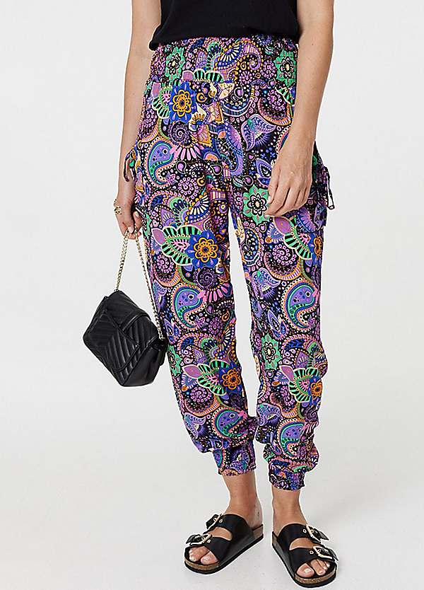 Izabel London Black Paisley Tassel Pocket Harem Pants Kaleidoscope