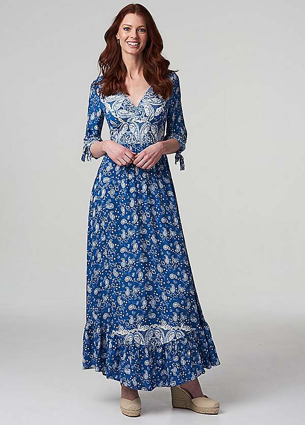 Izabel London Blue Paisley Print Summer Maxi Dress Kaleidoscope