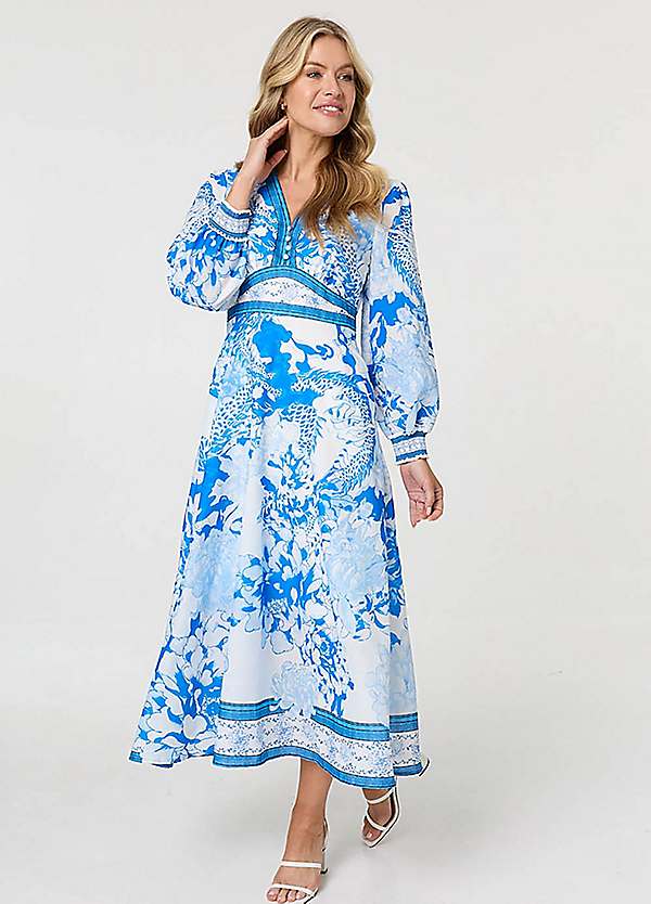Izabel London Floral Long Sleeve A-Line Maxi Dress