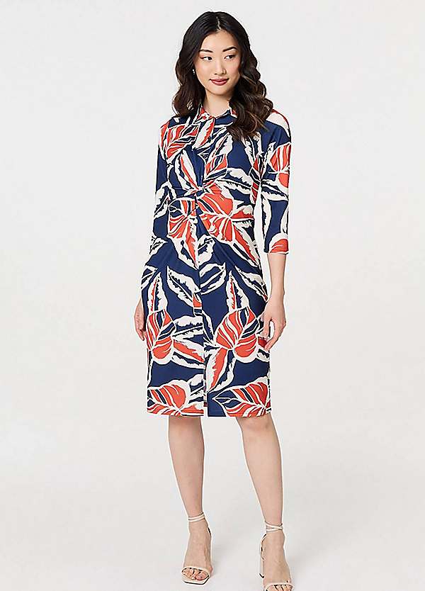 Izabel London Floral Three-Quarter Sleeve Midi Shirt Dress