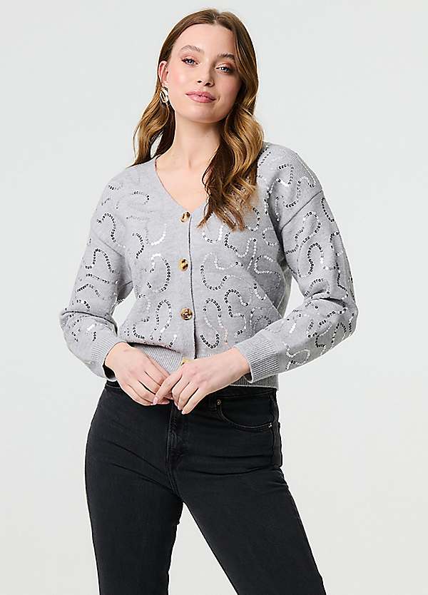 Izabel London Grey Sequin Embellished Cropped Cardigan Kaleidoscope