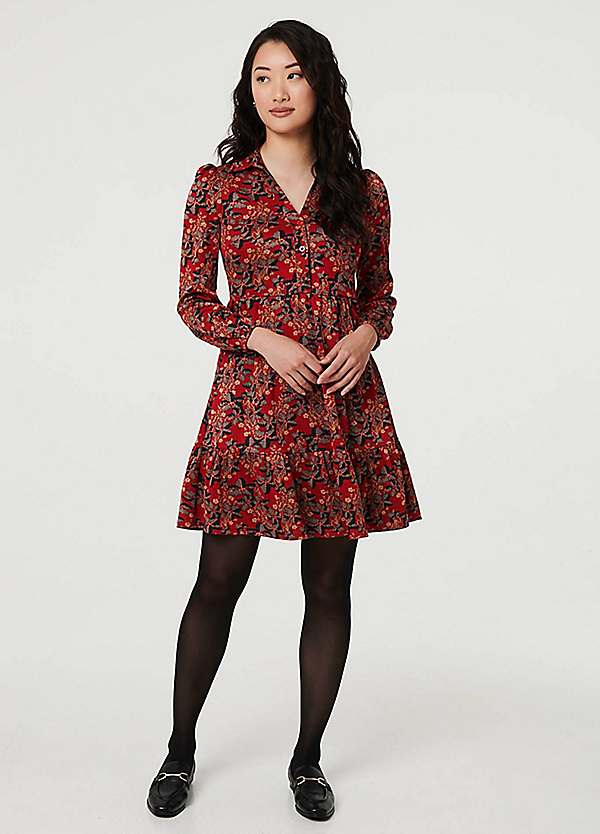 Izabel London Leaf Print Long Sleeve Jersey Dress Kaleidoscope