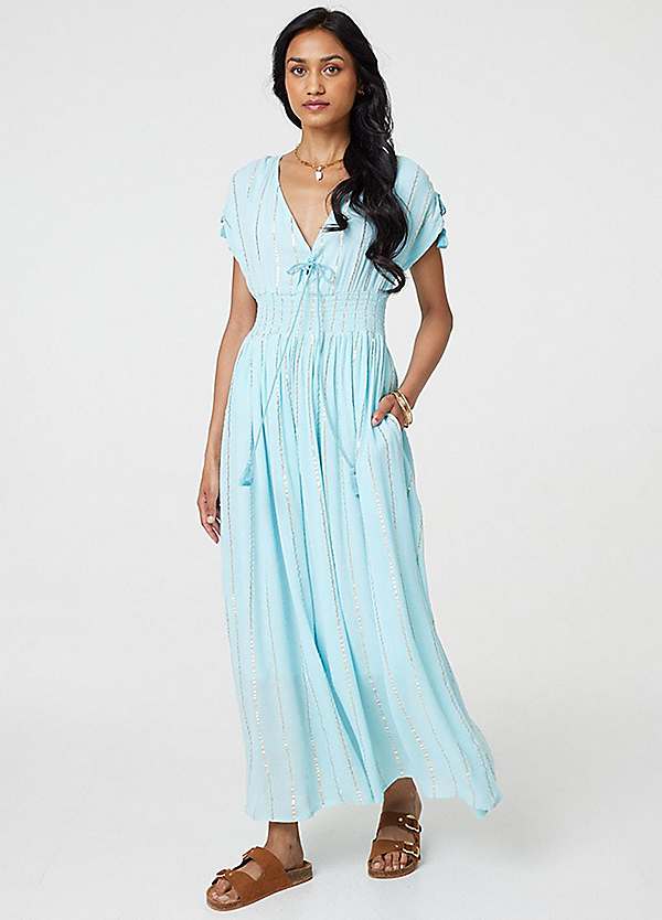 Izabel London Light Blue Striped Cap Sleeve Empire Maxi Dress