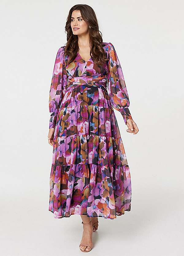 chinese dress ladies Abstract Long Sheer Sleeve Maxi Dress