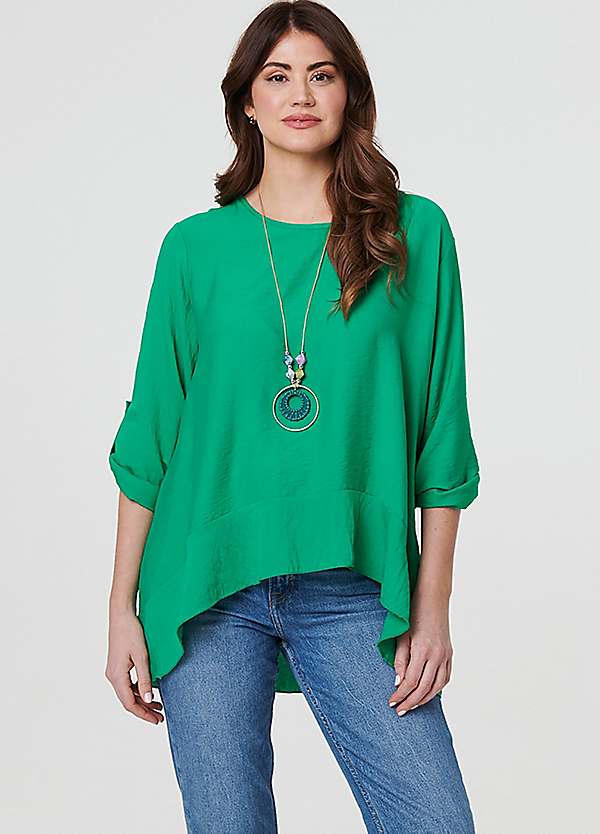 Izabel London Ruffle Curved Hem Long Sleeve Blouse Kaleidoscope