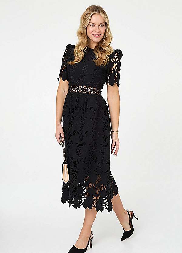 Izabel London Semi Sheer Lace Layer Midi Dress | Kaleidoscope