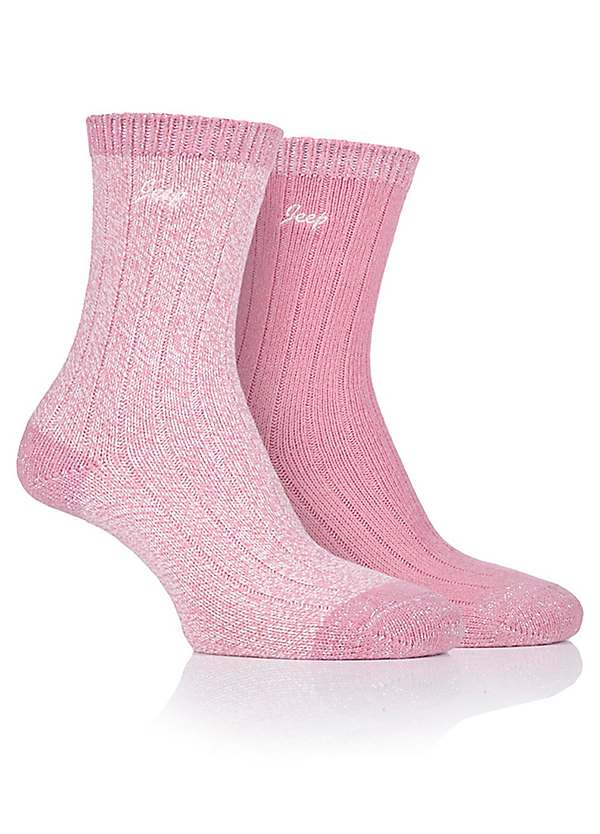 Jeep Ladies 2 Pack of Rose/Cream, Supersoft Rib Boot Socks