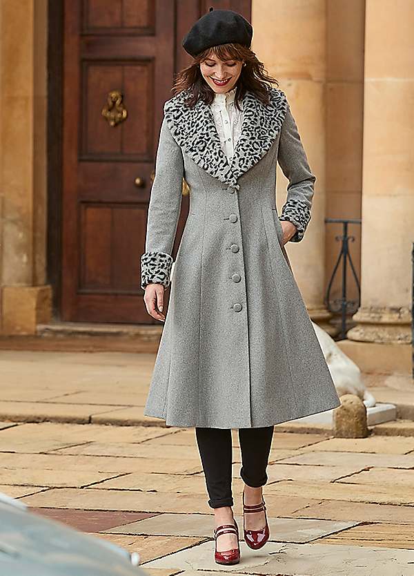 Joe Browns Animal Print Faux Fur Trim Long Coat