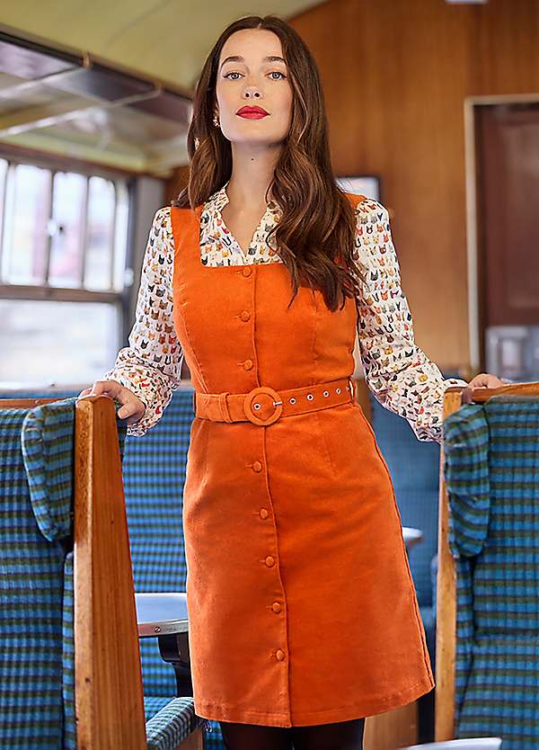 Joe Browns Autumn Orange Cord Pinafore Dress Kaleidoscope