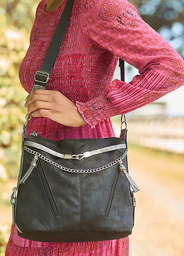 Joe Browns Black PU Shoulder Bag with Chain Detail