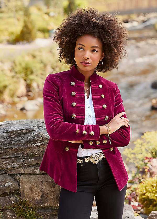 Joe Browns Button Detail Velvet Military Jacket Kaleidoscope