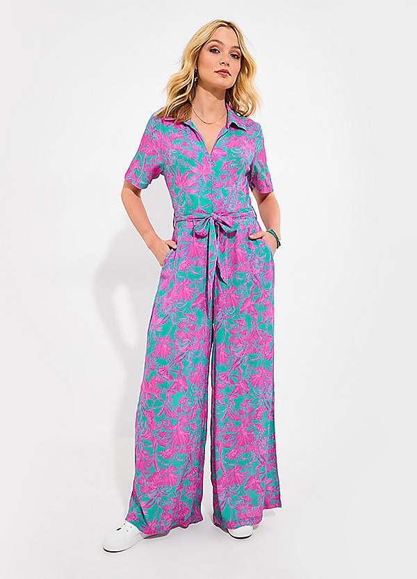 Joe Browns Collared Zip Up Tie Waist Crinkle Jumpsuit | Kaleidoscope