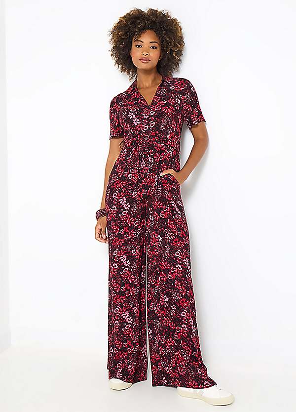 Joe Browns Dark Floral Zip-Up Wide Leg Jumpsuit | Kaleidoscope