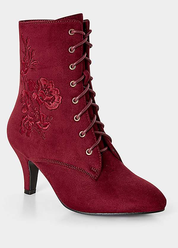Joe Browns Embroidered Lace-Up Heeled Ankle Boots Kaleidoscope