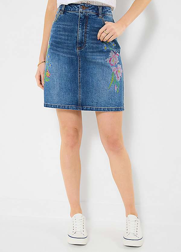 Joe Browns Embroidered Stretch Denim Mini Skirt | Kaleidoscope