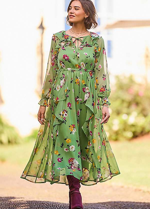 Joe Browns Floaty Ruffled Georgette Dress with Cami | Kaleidoscope