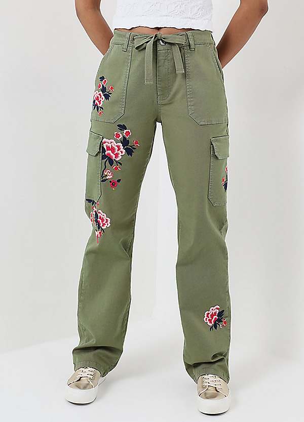 Joe Browns Floral Embroidered Straight Leg Cargo Pants | Kaleidoscope