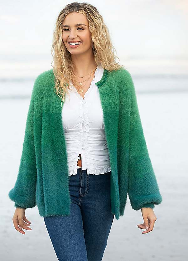 Fluffy green outlet cardigan