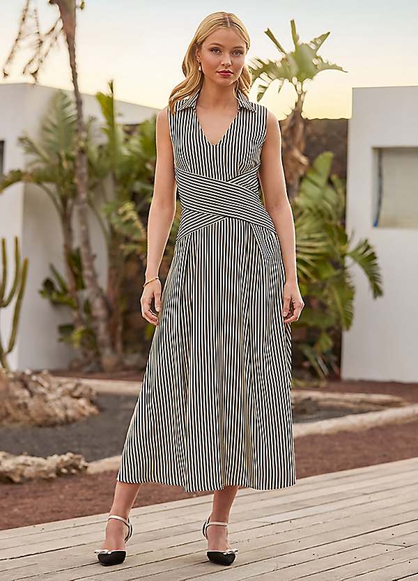 Joe Browns Monochrome Striped Sleeveless Collared Midi Dress