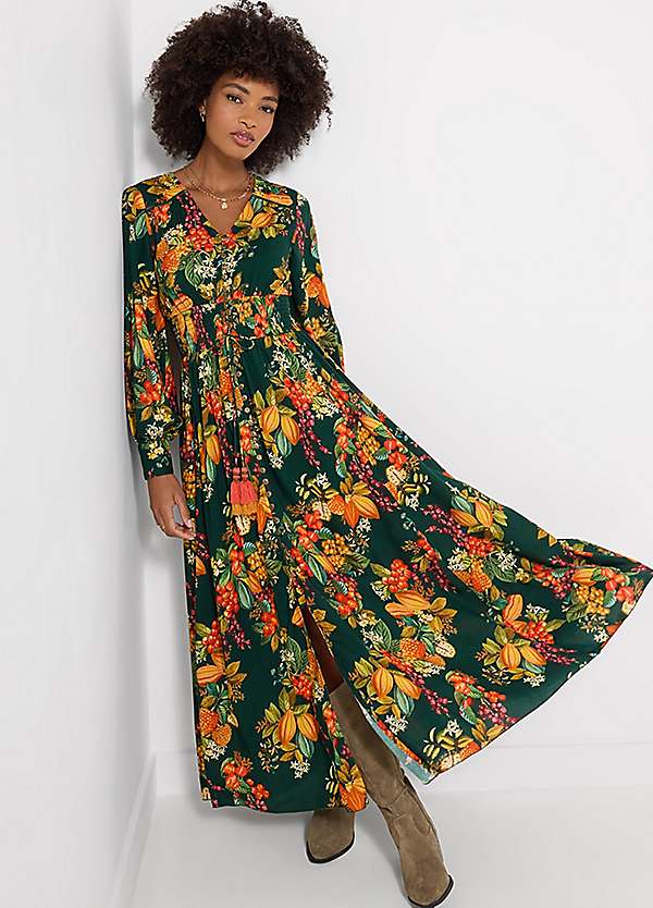 joe brown petite dresses Browns Selena Fruity Long Sleeve Maxi Dress searchable:V Neck