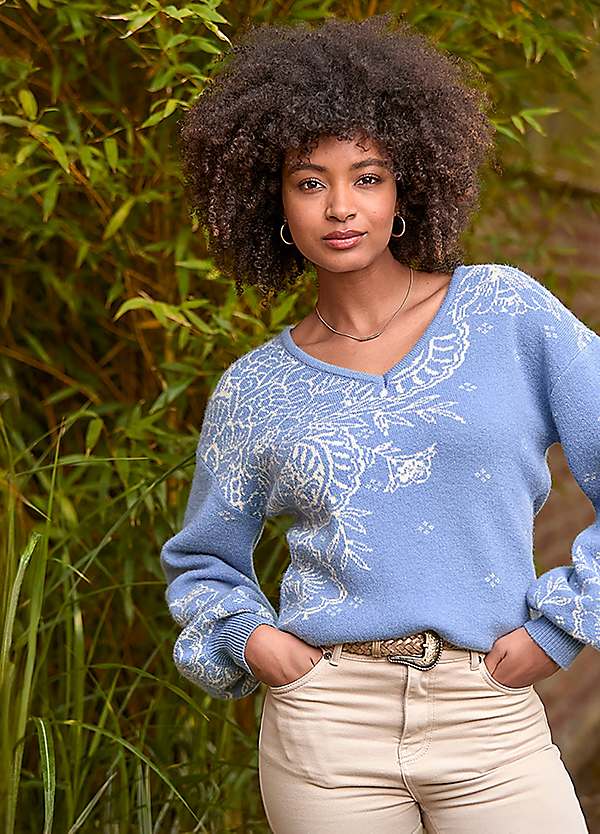 Joe Browns Relaxed Fit Paisley V-Neck Jumper | Kaleidoscope