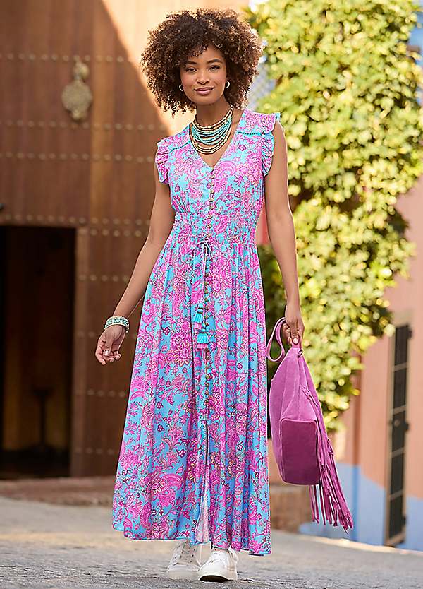 Joe Browns Sequinned Boho Paisley Print Shirred Maxi Dress