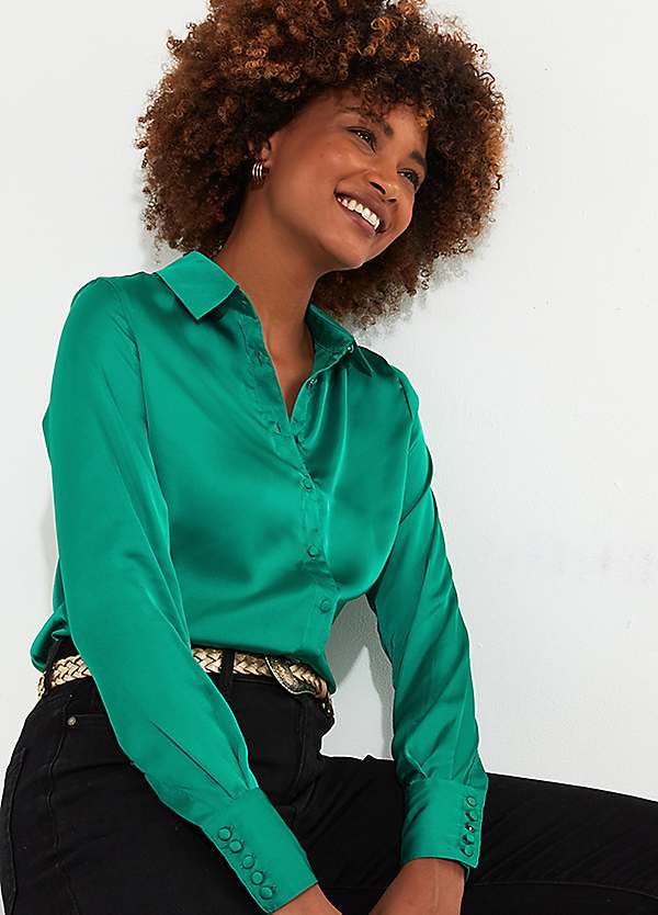 Teal satin blouse on sale