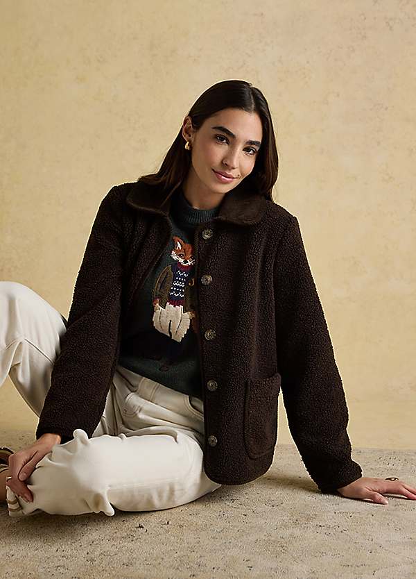 Joules Sadie Chocolate Brown Fleece Jacket | Kaleidoscope
