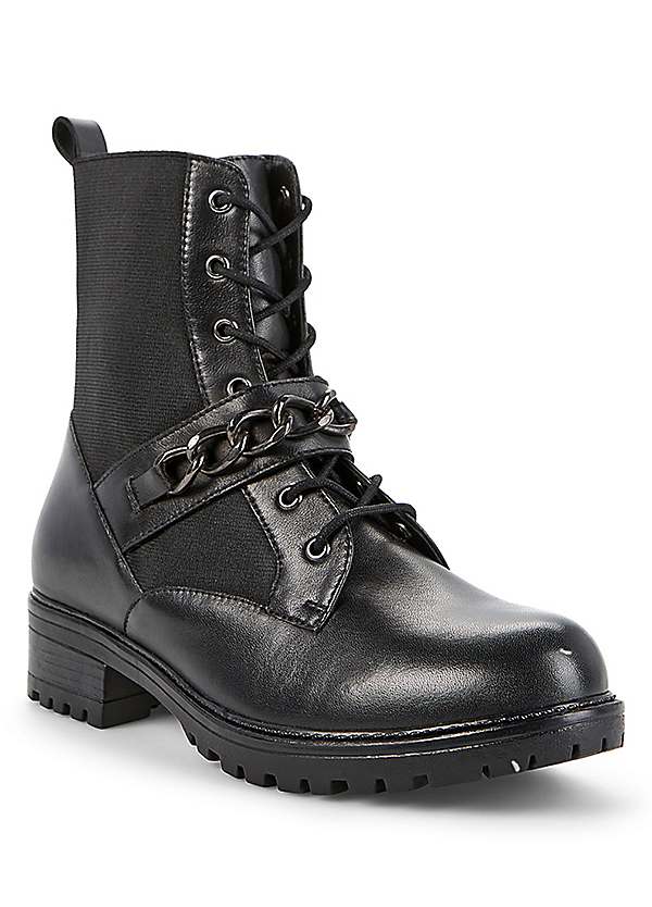 Black chain zip front biker boot online