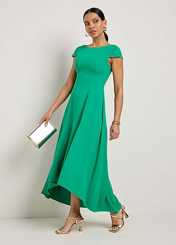 green high low dress Lime green draped dress in silk foiled tulle and gloves main image 1