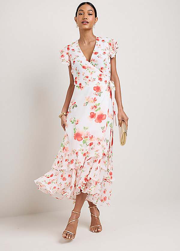 Kaleidoscope Mix Floral Print Wrap Midi Dress | Kaleidoscope