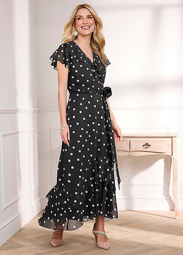 Kaleidoscope Mono Spot Print Wrap Corsage Dress Kaleidoscope