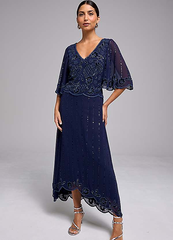 Kaleidoscope Navy Beaded Hi-Low Dress