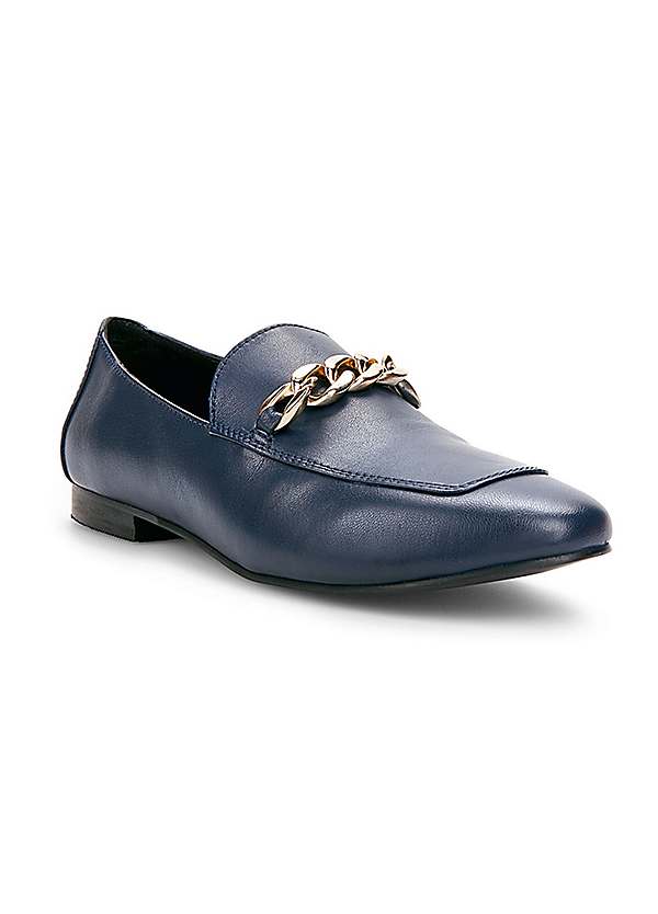 navy and gold loafers