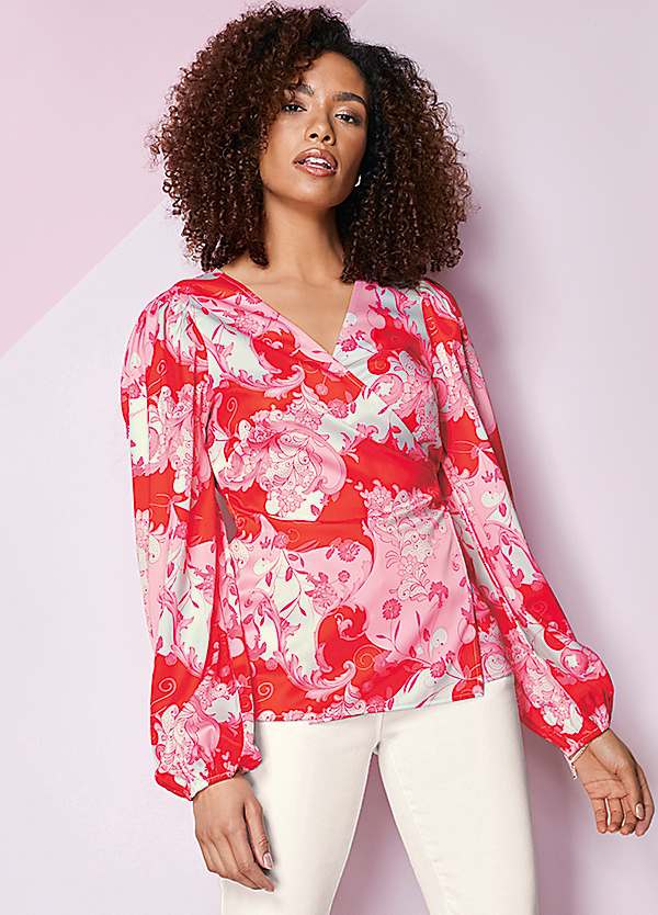 Kaleidoscope Printed Satin Wrap Top