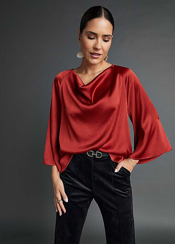Kaleidoscope Rust Satin Cowl Neck Blouse Kaleidoscope