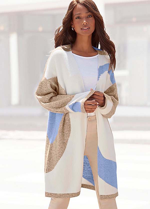 LASCANA Longline Patterned Edge to Edge Cardigan Kaleidoscope