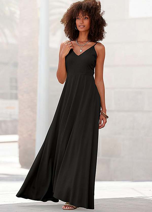 lascana black dress Strappy Maxi with Back Tie Detail badge:coming-soon This black maxi dress Size:8 | US * High neckline with