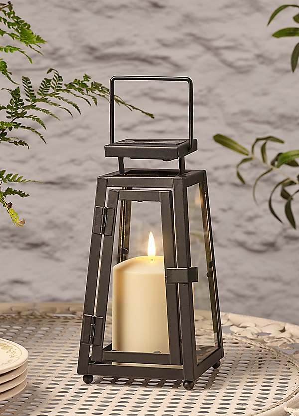 Lights4Fun 22cm Solar Powered Black Metal TruGlow LED Candle