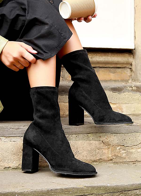 Suede Black Pull On Sock Boots Suede Black Sock Knee High Boots