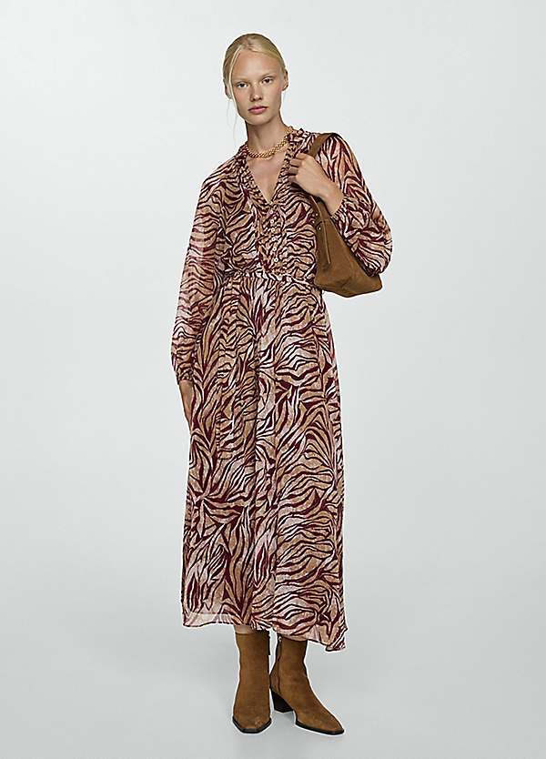 Mango Columbia Dark Red Animal Print Dress
