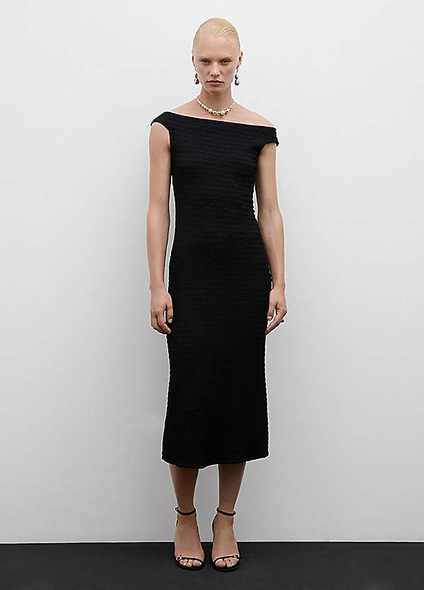 Mango Fresa Black Textured Midi Dress | Kaleidoscope Mango Fresa Black Textured Midi Dress | Kaleidoscope